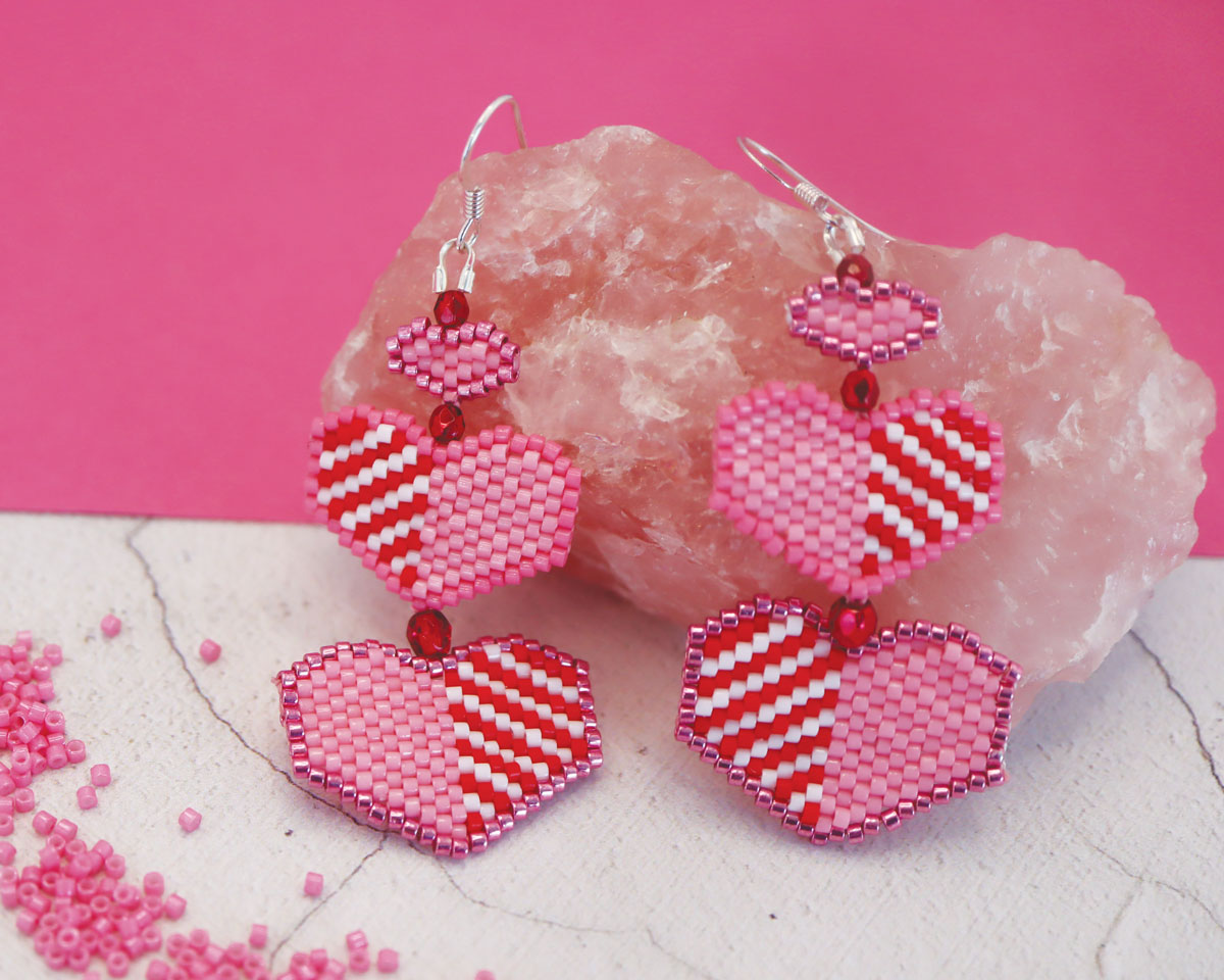 Valentine's heart brick stitch earrings by Chloe Menage